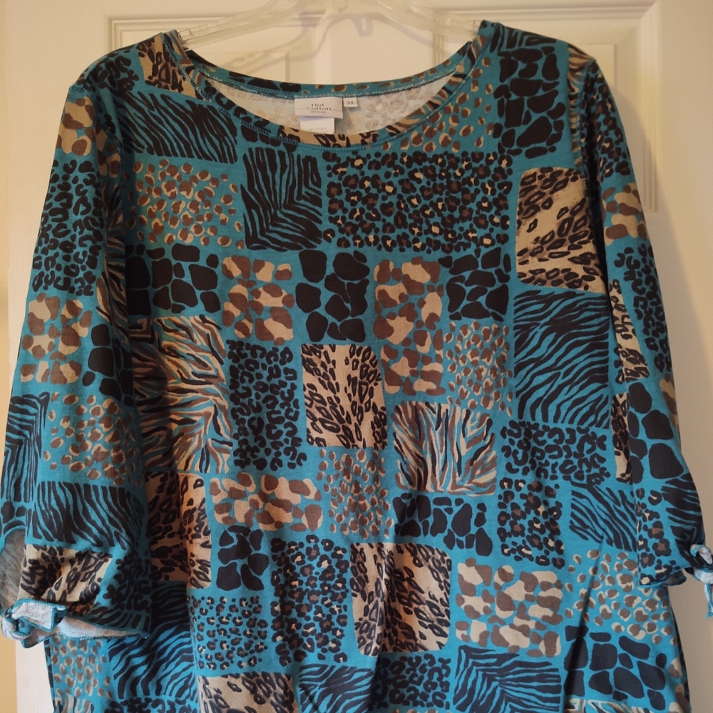 Hot Cotton Teal Animal Print Tunic 3X